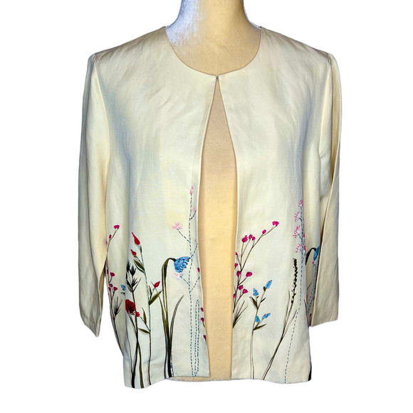 Laura Ashley Floral Embroidered Silk Dress Jacket Fancy Size US 12 - Picture 1 of 10